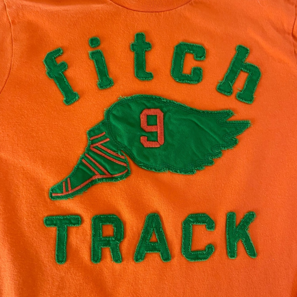Abercrombie Kids Muscle Tee “fitch TRACK 9”Graphics Embroidered Orange Green XL - Picture 3 of 6